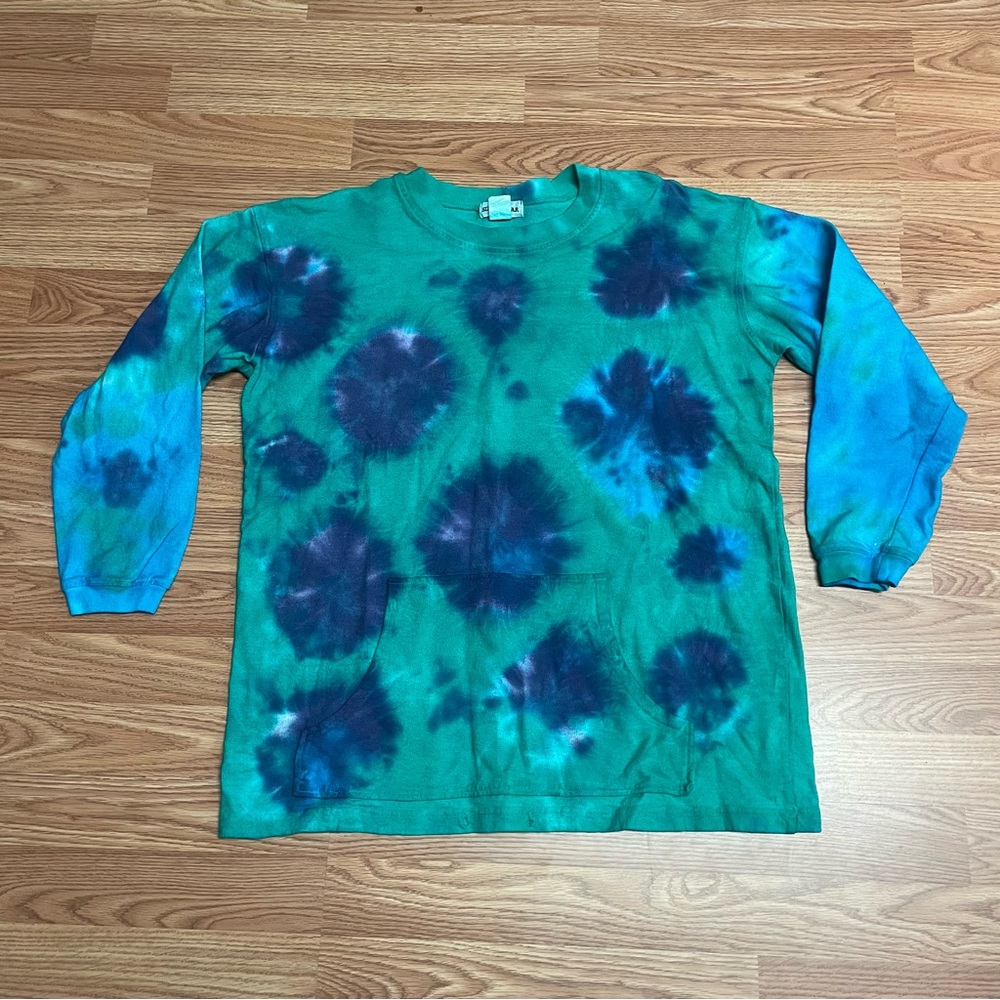 Vintage Silverwear Men’s Long Sleeve Shirt Baggy Tie Dye Medium Green AOP 90’s